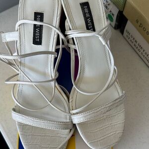 Nine West White Croc-Embossed Strappy Heels
